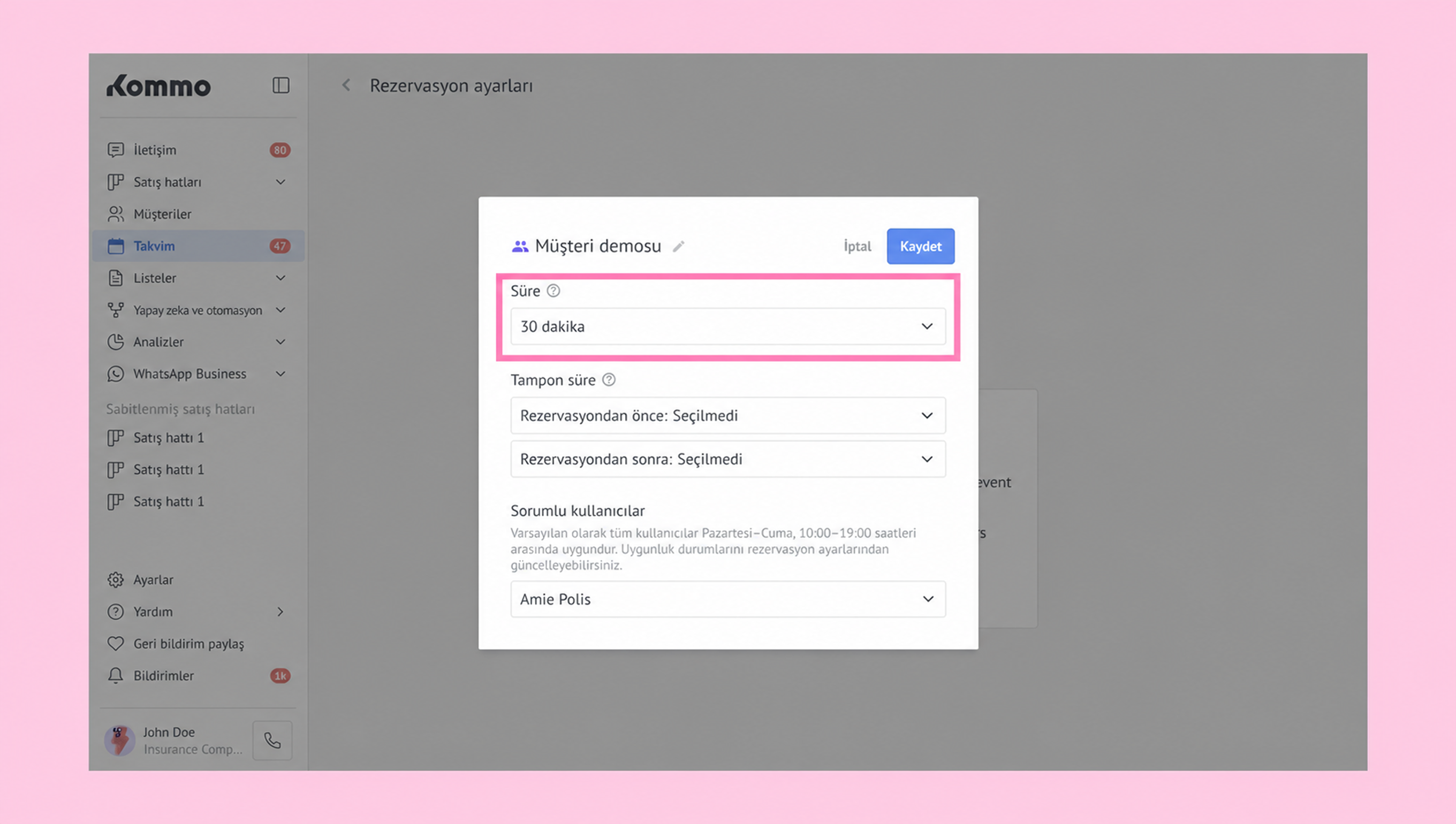 Settings for appointment duration and buffer time in a scheduling application interface.